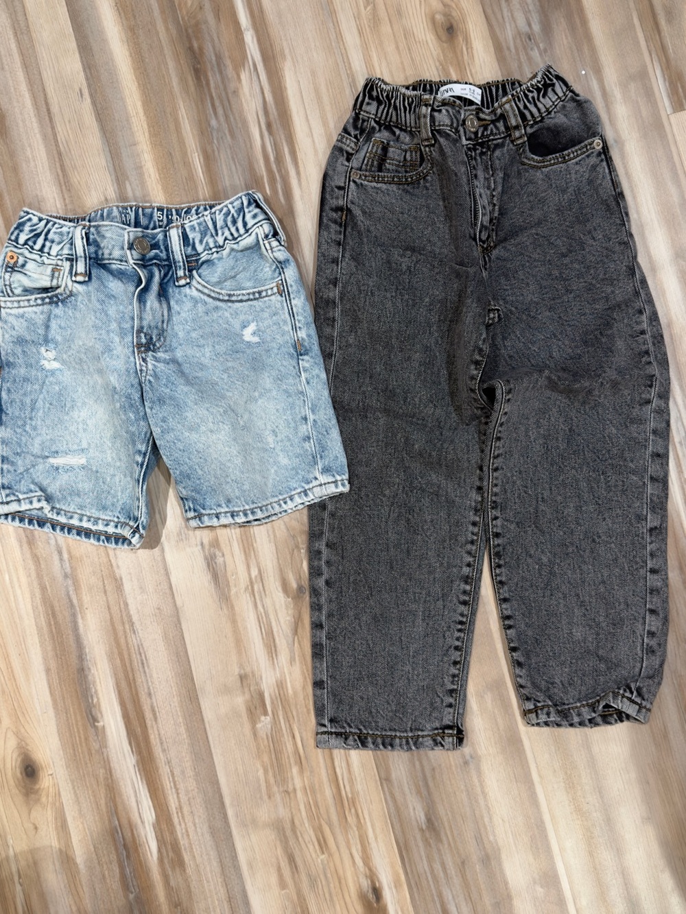 GAP and ZARA 5-6T Two-Tone Kids Denim Set — Light Blue Shorts & Charcoal Jeans